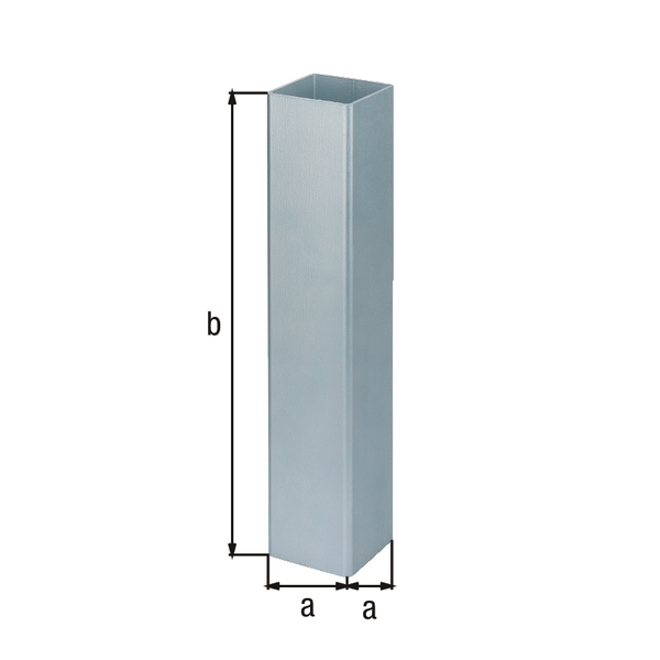 Bodenhülse für eckige Absperrpfosten Passau und Moovy, Material: Stahl roh, Oberfläche: feuerverzinkt passiviert, zum Einbetonieren, Bodenhülse: 80 x 80 mm, Länge Bodenhülse: 400 mm