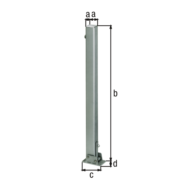 Bollard Locky, angular, foldable, Material: raw steel, Surface: hot-dip galvanised passivated, for screwing on, Post: 70 x 70 mm, Height above ground: 1000 mm, Plate length: 160 mm, Plate width: 100 mm