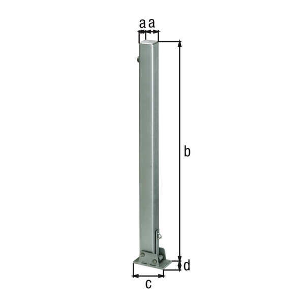 Absperrpfosten Locky, eckig, umlegbar, Material: Stahl roh, Oberfläche: feuerverzinkt passiviert, zum Aufschrauben, Pfosten: 70 x 70 mm, Höhe über Boden: 1000 mm, Plattenlänge: 160 mm, Plattenbreite: 100 mm