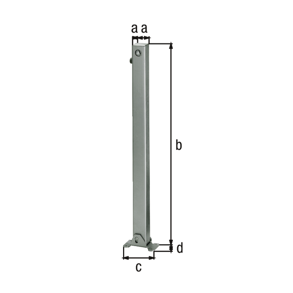 Bollard Klappy, angular, foldable, Material: raw steel, Surface: hot-dip galvanised passivated, for screwing on, master keyed profile cylinder lock with three keys, Post: 70 x 70 mm, Height above ground: 1000 mm, Plate length: 160 mm, Plate width: 100 mm, Ground plate: 160 x 100 mm, No. of holes: 4, Hole: Ø9 mm