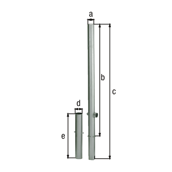Bollard Passau, round, removable, Material: raw steel, Surface: hot-dip galvanised passivated, for setting in concrete, triangle lock without triangular key, Post dia.: 60 mm, Height above ground: 1000 mm, Total length of post: 1200 mm, Ground sleeve dia.: 65 mm, Length of ground sleeve: 400 mm, No. of eyes: 0