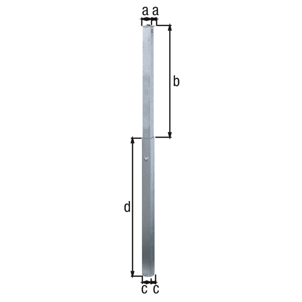 Bollard Quicky, drop-down, Material: raw steel, Surface: hot-dip galvanised passivated, for setting in concrete, Post: 70 x 70 mm, Height above ground: 1000 mm, 80 x 80 mm, Length of ground sleeve: 1100 mm