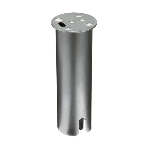 Cover cap for round ground sleeves for barrier posts, Material: raw steel, Surface: hot-dip galvanised passivated, Type: round, lockable, Length: 200 mm