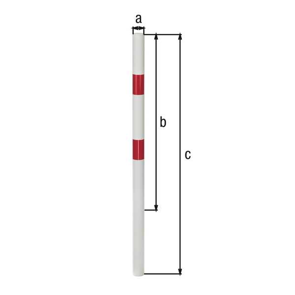 Bollard standard SK, round, Material: raw steel, Surface: hot-dip galvanised, white powder-coated with two red, reflecting rings, for setting in concrete, Post dia.: 60 mm, Height above ground: 1000 mm, Total length of post: 1500 mm, No. of eyes: 0