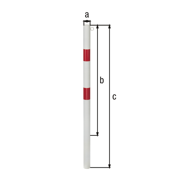 Bollard standard SK, round, Material: raw steel, Surface: hot-dip galvanised, white powder-coated with two red, reflecting rings, for setting in concrete, Post dia.: 60 mm, Height above ground: 1000 mm, Total length of post: 1500 mm, No. of eyes: 1