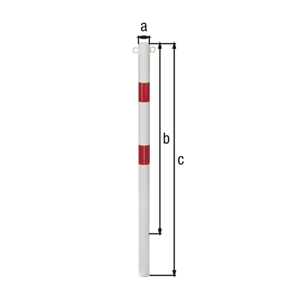Bollard standard SK, round, Material: raw steel, Surface: hot-dip galvanised, white powder-coated with two red, reflecting rings, for setting in concrete, Post dia.: 60 mm, Height above ground: 1000 mm, Total length of post: 1500 mm, No. of eyes: 2