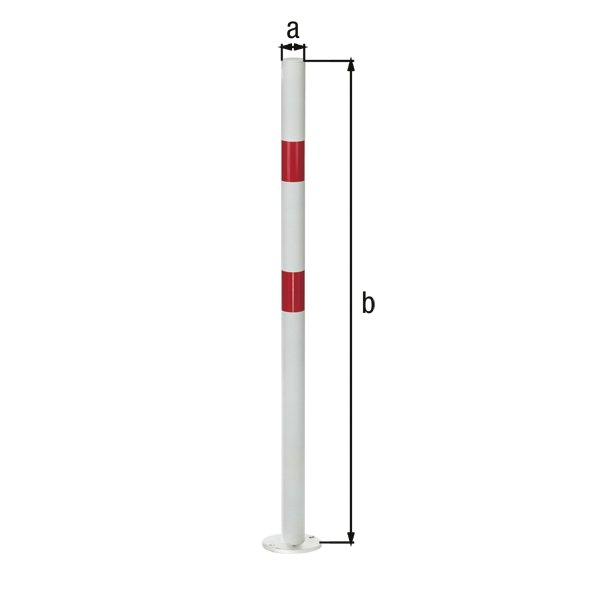 Absperrpfosten Standard SK, rund, Material: Stahl roh, Oberfläche: feuerverzinkt, zum Aufschrauben, Pfosten-Ø: 60 mm, Höhe über Boden: 1000 mm, Platte: 120 x 120 mm, Bodenplatte: 120 x 120 mm, Anzahl Ösen: 0, Anzahl Löcher: 4, Loch: Ø13 mm