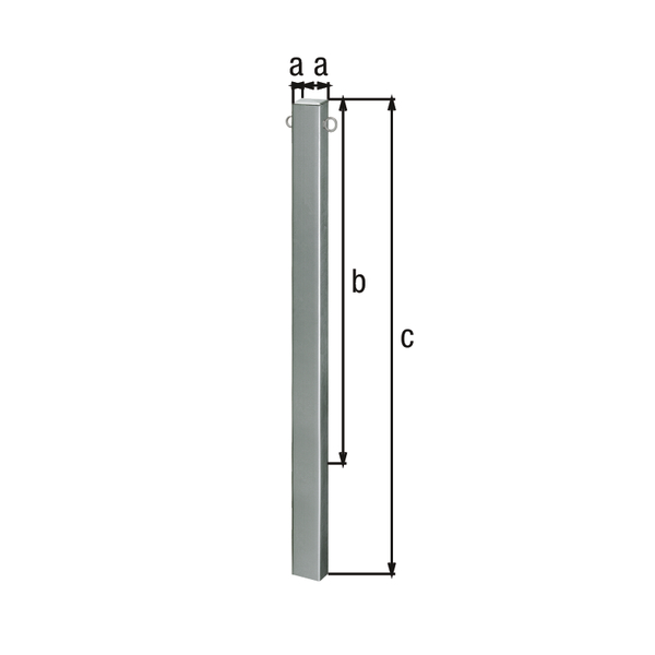 Bollard standard SK, angular, Material: raw steel, Surface: hot-dip galvanised, for setting in concrete, Post: 70 x 70 mm, Height above ground: 1000 mm, Total length of post: 1500 mm, No. of eyes: 2