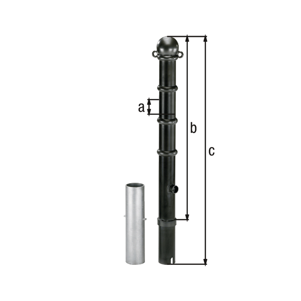 Absperrpoller Vario, Material: Stahl roh, Oberfläche: feuerverzinkt, anthrazit-metallic kunststoffbeschichtet, zum Einbetonieren, Pfosten-Ø: 89 mm, Höhe über Boden: 1000 mm, Gesamtlänge Pfosten: 1500 mm