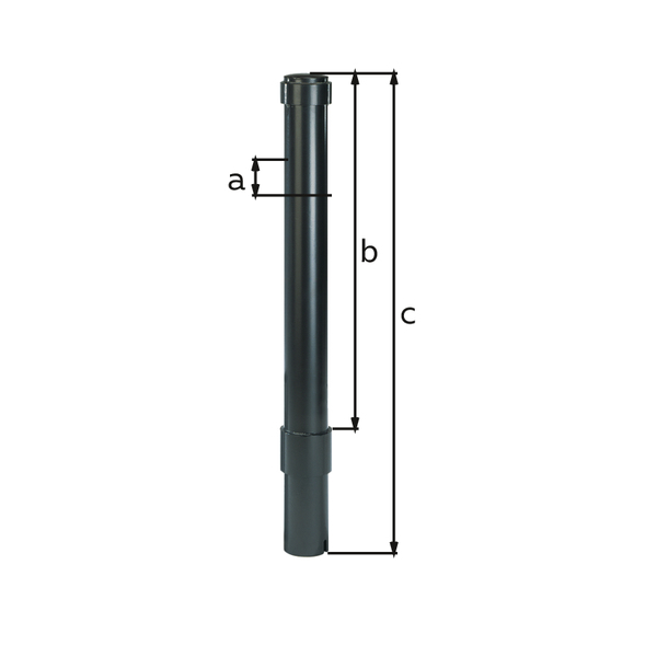 Bollard Format, Material: raw steel, Surface: hot-dip galvanised, powder-coated anthracite-metallic, for setting in concrete, Post dia.: 115 mm, Height above ground: 1000 mm, Total length of post: 1500 mm