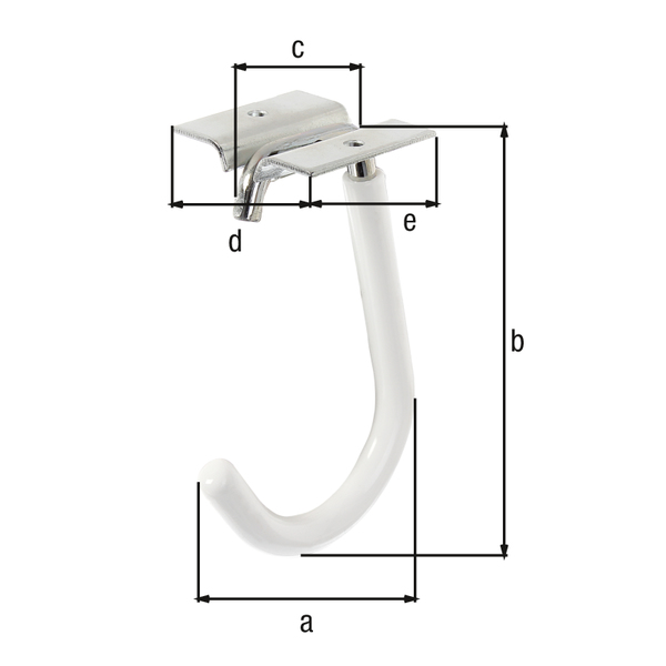 Gancho para bicicletas arqueado, para fijar en el techo, Material: Acero crudo, Superficie: galvanizado, 90 mm, Altura: 115 mm, Profundidad: 50 mm, Anchura de la pletina: 60 mm, Longitud de la pletina: 50 mm, Carga máxima: 20 kg, Diámetro: 8 mm