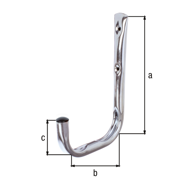 Wall hook, angled, Material: raw steel, Surface: blue galvanised, Height: 215 mm, Depth: 150 mm, Height of hook: 85 mm, Max. load capacity: 40 kg, Tube Ø: 18 mm
