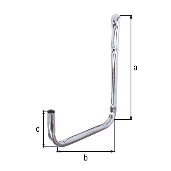 Wall hook, angled, Material: raw steel, Surface: blue galvanised, Height: 300 mm, Depth: 250 mm, Height of hook: 90 mm, Max. load capacity: 20 kg, Tube Ø: 18 mm