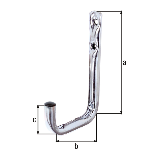 Gancio a parete, angolato, Materiale: acciaio grezzo, superficie: zincata blu, altezza: 120 mm, Profondità: 80 mm, 40 mm, Portata max.: 25 kg, Tubo-Ø: 12 mm