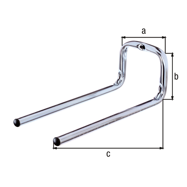 Wall hook, double-angled, straight, Material: raw steel, Surface: blue galvanised, Width: 90 mm, Height: 80 mm, Depth: 200 mm, Max. load capacity: 10 kg, Tube Ø: 12 mm