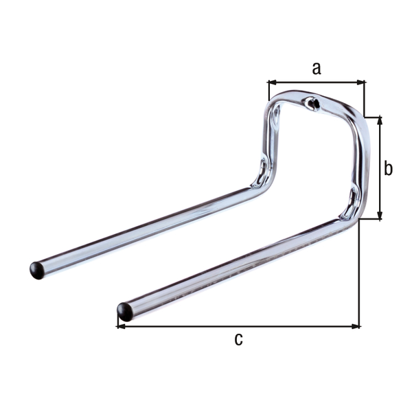 Gancio a parete, diritto, Materiale: acciaio grezzo, superficie: zincata blu, larghezza: 90 mm, altezza: 80 mm, Profondità: 200 mm, Portata max.: 10 kg, Tubo-Ø: 12 mm