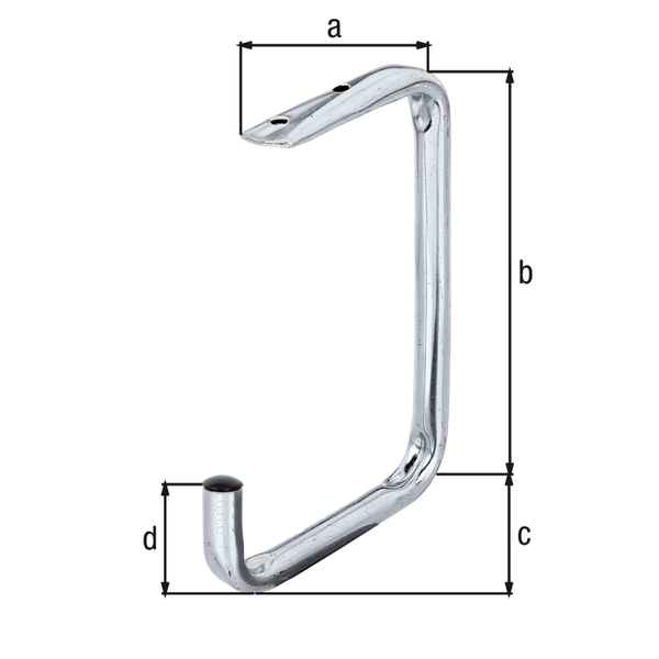 Ceiling hook, curved, Material: raw steel, Surface: blue galvanised, Depth: 70 mm, Total height: 160 mm, Depth of hook: 110 mm, Height of hook: 50 mm, Max. load capacity: 10 kg, Tube Ø: 12 mm