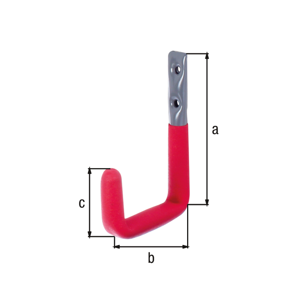 Wandhaken, abgewinkelt, Material: Stahl roh, Oberfläche: verzinkt, grau kunststoffbeschichtet, Höhe: 120 mm, Tiefe: 83 mm, Höhe Haken: 48 mm, Belastung max.: 25 kg, Rohr-Ø: 12 mm