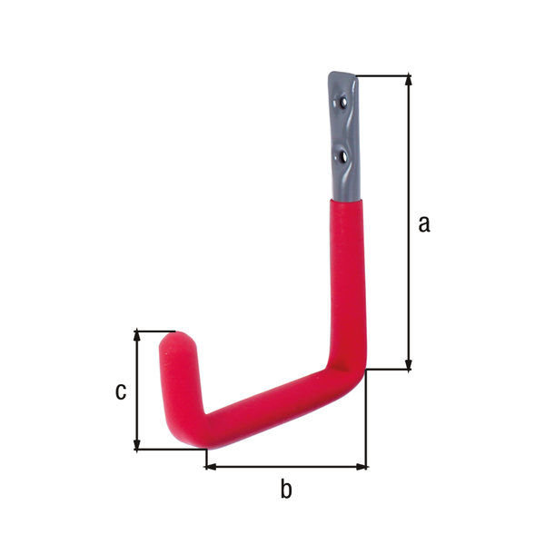 Wall hook, angled, Material: raw steel, Surface: galvanised, grey, powder-coated, Height: 145 mm, Depth: 115 mm, Height of hook: 52 mm, Max. load capacity: 13 kg, Tube Ø: 12 mm