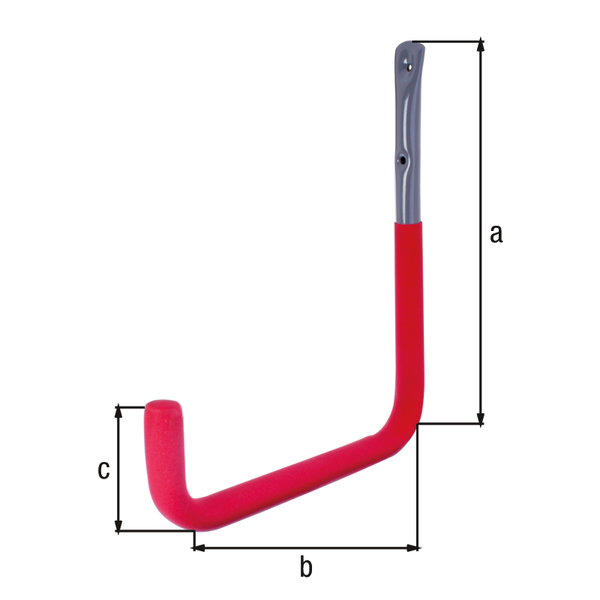 Wall hook, angled, Material: raw steel, Surface: galvanised, grey, powder-coated, Height: 215 mm, Depth: 153 mm, Height of hook: 85 mm, Max. load capacity: 40 kg, Tube Ø: 18 mm