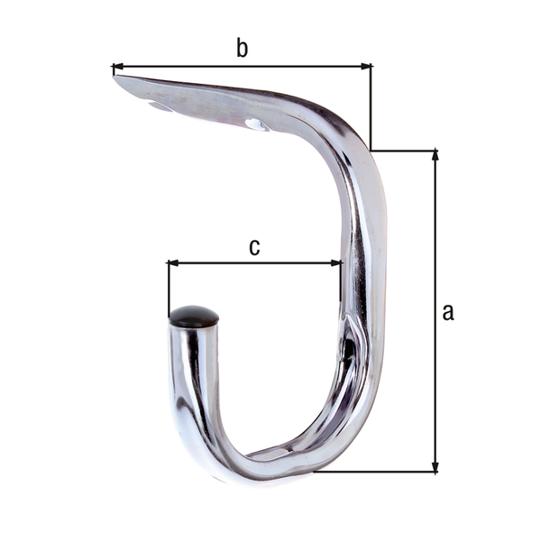 Bicycle hook, curved, for fixing to the ceiling, Material: raw steel, Surface: blue galvanised, Total height: 150 mm, Width: 150 mm, Depth of hook: 110 mm, Max. load capacity: 40 kg, Tube Ø: 18 mm