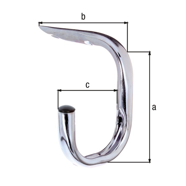 Fahrradhaken, gebogen, zur Befestigung an der Decke, Material: Stahl roh, Oberfläche: galvanisch blau verzinkt, Gesamthöhe: 150 mm, Breite: 150 mm, Tiefe Haken: 110 mm, Belastung max.: 40 kg, Rohr-Ø: 18 mm