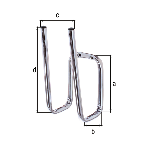 Boot holder, angled, for one pair of boots, Material: raw steel, Surface: blue galvanised, Height: 120 mm, Depth: 60 mm, Width: 90 mm, Height of bracket: 200 mm, Max. load capacity: 5 kg, Tube Ø: 12 mm