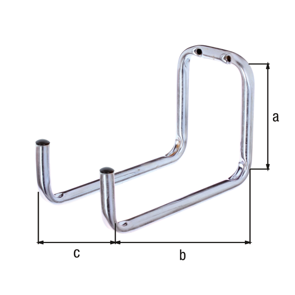 Wall hook, double-angled, Material: raw steel, Surface: blue galvanised, Height: 120 mm, Depth: 160 mm, Width: 90 mm, Max. load capacity: 10 kg, Tube Ø: 12 mm