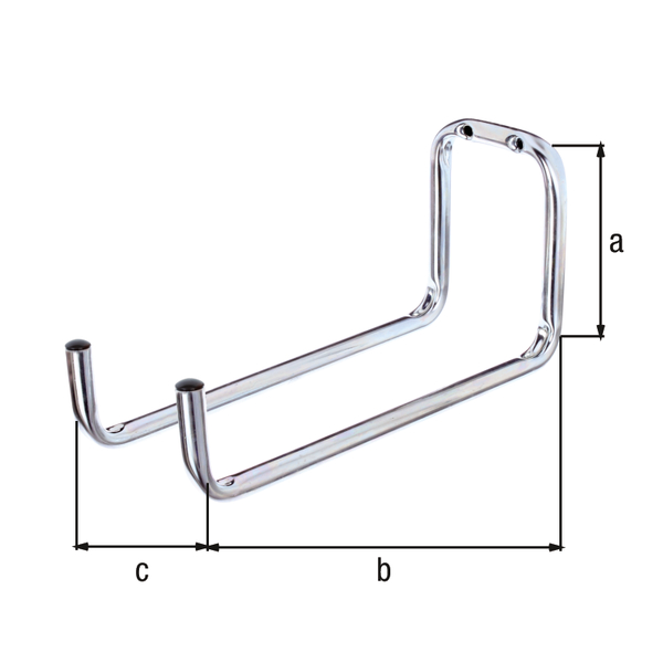 Wall hook, double-angled, Material: raw steel, Surface: blue galvanised, Height: 120 mm, Depth: 245 mm, Width: 90 mm, Max. load capacity: 8 kg, Tube Ø: 12 mm