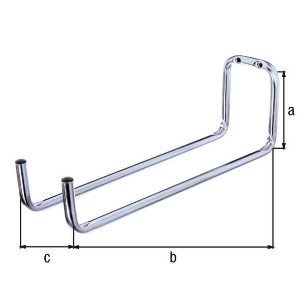 Wall hook, double-angled, Material: raw steel, Surface: blue galvanised, Height: 120 mm, Depth: 330 mm, Width: 90 mm, Max. load capacity: 6 kg, Tube Ø: 12 mm