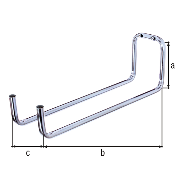 Gancio a parete, angolato doppio, Materiale: acciaio grezzo, superficie: zincata blu, altezza: 120 mm, Profondità: 330 mm, larghezza: 90 mm, Portata max.: 6 kg, Tubo-Ø: 12 mm