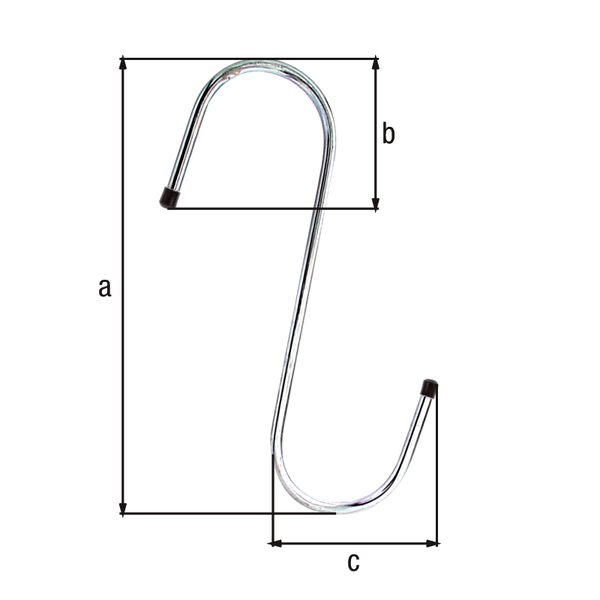 S-hook, Material: raw steel, Surface: blue galvanised, Total height: 180 mm, Height of hook: 70 mm, Depth of hook: 60 mm, Max. load capacity: 15 kg, Diameter: 6 mm
