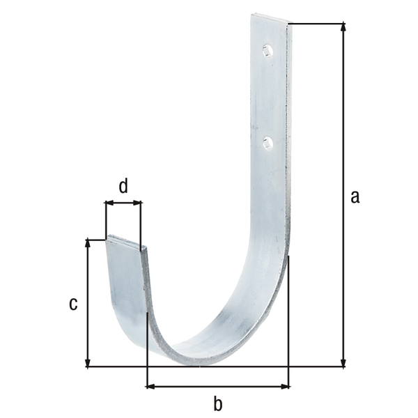 Wall hook, curved, Material: raw steel, Surface: blue galvanised, Total height: 180 mm, Depth: 100 mm, Height of hook: 80 mm, Width: 25 mm, Max. load capacity: 40 kg