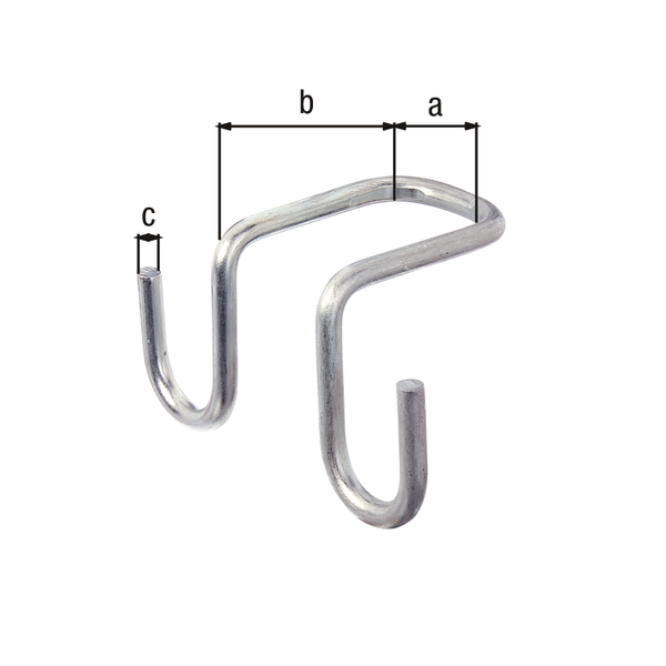 Ladder hook, in two sizes, Material: raw steel, Surface: sendzimir galvanised, Contents per PU: 2 Piece, Internal width: 30 mm, Depth: 60 / 82 mm, Diameter: 6 mm, Max. load capacity: 10 kg, Retail packaged