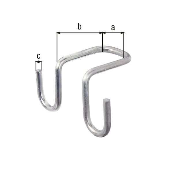 Ladder hook, in two sizes, Material: raw steel, Surface: sendzimir galvanised, Contents per PU: 2 Piece, Internal width: 30 mm, Depth: 60 / 82 mm, Diameter: 6 mm, Retail packaged