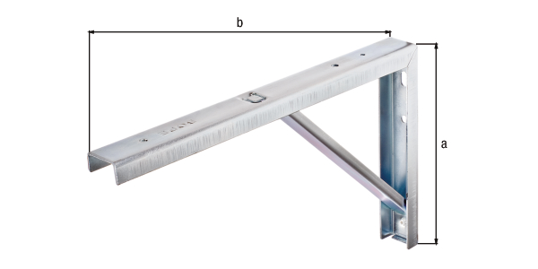 Shelf bracket, made of U profile, Material: raw steel, Surface: galvanised, Height: 175 mm, Depth: 300 mm, Max. load capacity: 180 kg, U profile width: 30 mm, U profile height: 15 mm