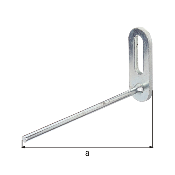 Gancio diritto su piastra forata, Materiale: acciaio grezzo, superficie: zincata blu, Profondità: 80 mm, Portata max.: 7 kg, Diametro: 4 mm