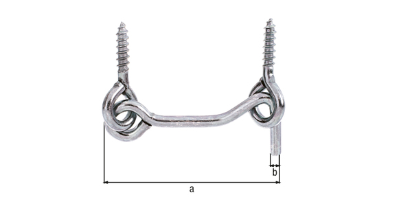 Hook and eye, with eyes, Material: raw steel, Surface: galvanised, thick-film passivated, for screwing in, Contents per PU: 1 Piece, Length: 60 mm, Hook dia.: 4 mm, Retail packaged