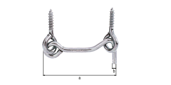 Gancio, con occhielli, Materiale: acciaio grezzo, superficie: galvanizzata, passivata a strato spesso, da avvitare, Contenuto per U.I.: 1 Pz., lunghezza: 60 mm, Ø gancio: 4 mm, Con imballo self-service