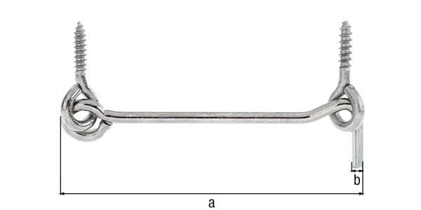 Hook and eye, with eyes, Material: raw steel, Surface: galvanised, thick-film passivated, for screwing in, Contents per PU: 1 Piece, Length: 100 mm, Hook dia.: 4 mm, Retail packaged