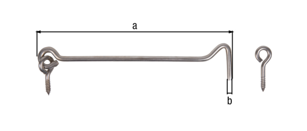 Sturmhaken, mit Ösen, Material: Edelstahl, zum Einschrauben, Länge: 200 mm, Haken-Ø: 6 mm
