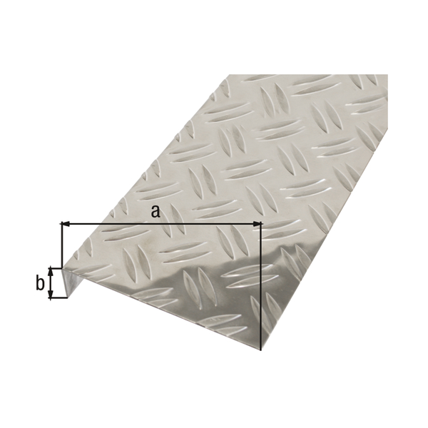 Textured sheet, checker plate surface, angled, L-shape, Material: Aluminium, Surface: untreated, Width: 135 mm, Height: 30 mm, Length: 1000 mm, Distortion: 90 °, Material thickness: 1.50 mm