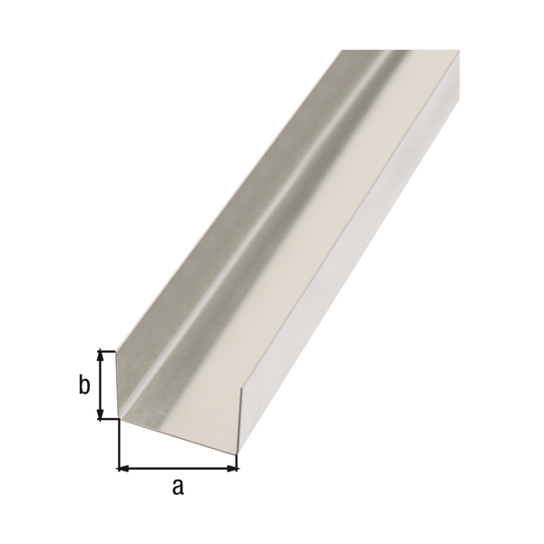 Glattblech, gekantet, U-Form, Material: Aluminium, Oberfläche: natur, Breite: 29 mm, Höhe: 20 mm, Länge: 1000 mm, Abwinkelung: 90 / 90 °, Materialstärke: 0,50 mm